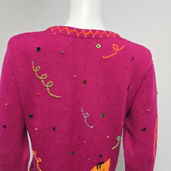 Susan Bristol PS Petite Small Cardigan Party Presents Holiday Pink Button Front - Picture 8 of 11